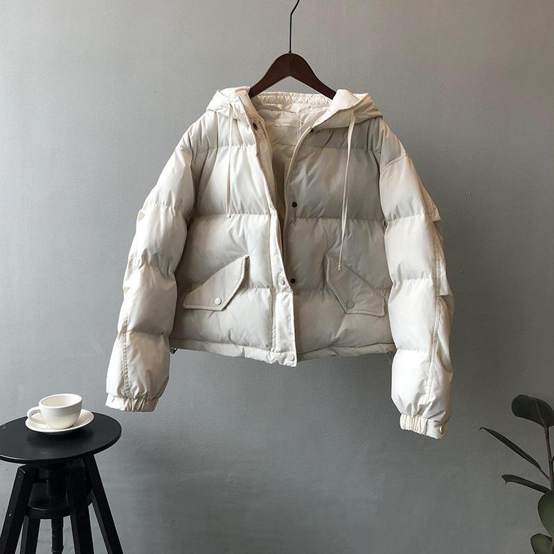 Solid Women's Winter Down Jacket Hooded Collar Short Single-Breasted Coat Preppy Style Parka Ladies Chic Outwear Female