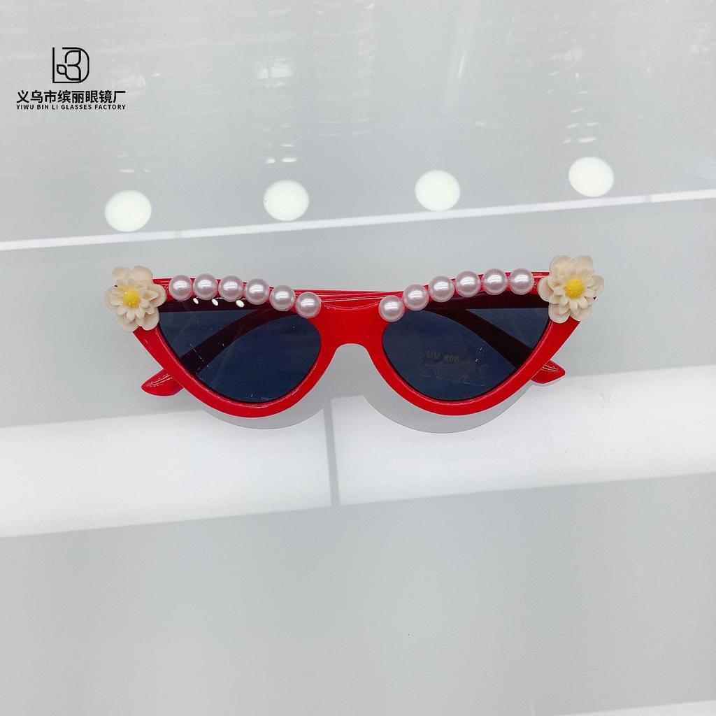 Sticky Pearl Peach Heart Frame Sunglasses Personalized Fashion Boys And Girls Sunscreen Flowers Cute Sunglasses
