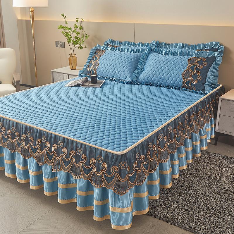 Летний латексный коврик из ледяного шелка, летний коврик из трех частей, кружевная юбка-кровать, съемное покрывало в европейском стиле, коврик для кондиционирования воздуха, постельные принадлежности