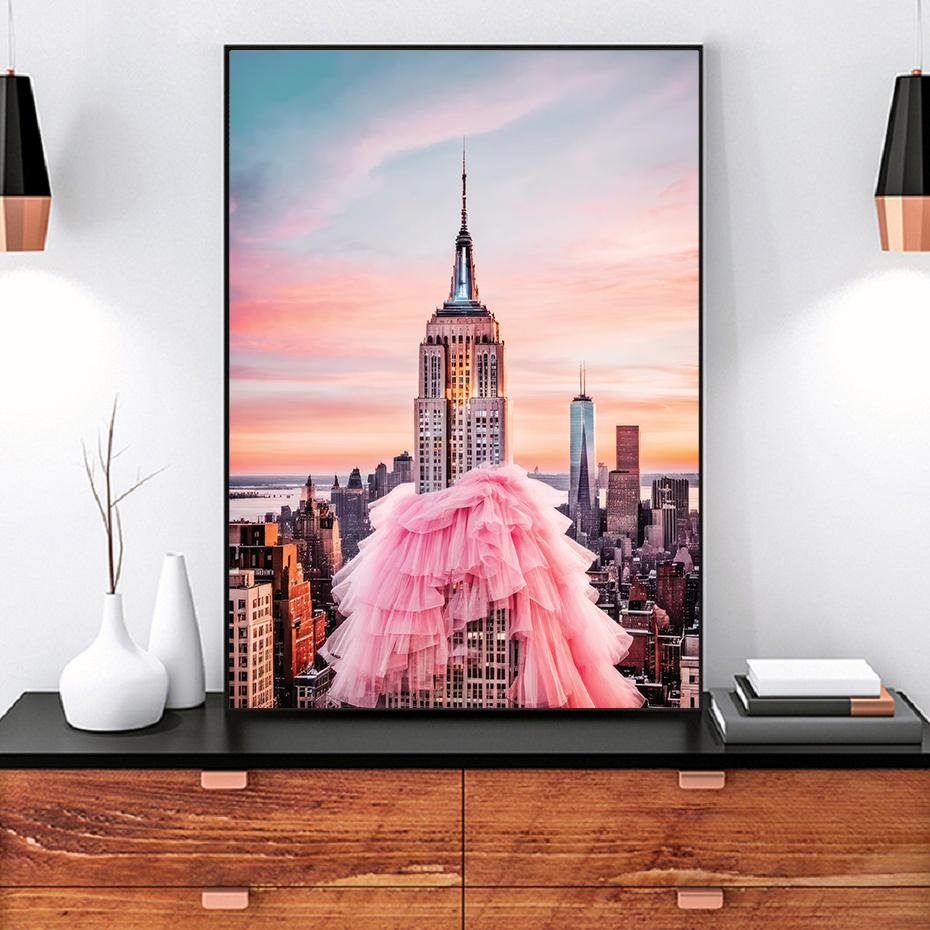 Creative The Eiffel Tower Is Wearing a Pink Skirt Wall Arts Prints Fashion Pink Posters Summer Fashion Home Wall Decor