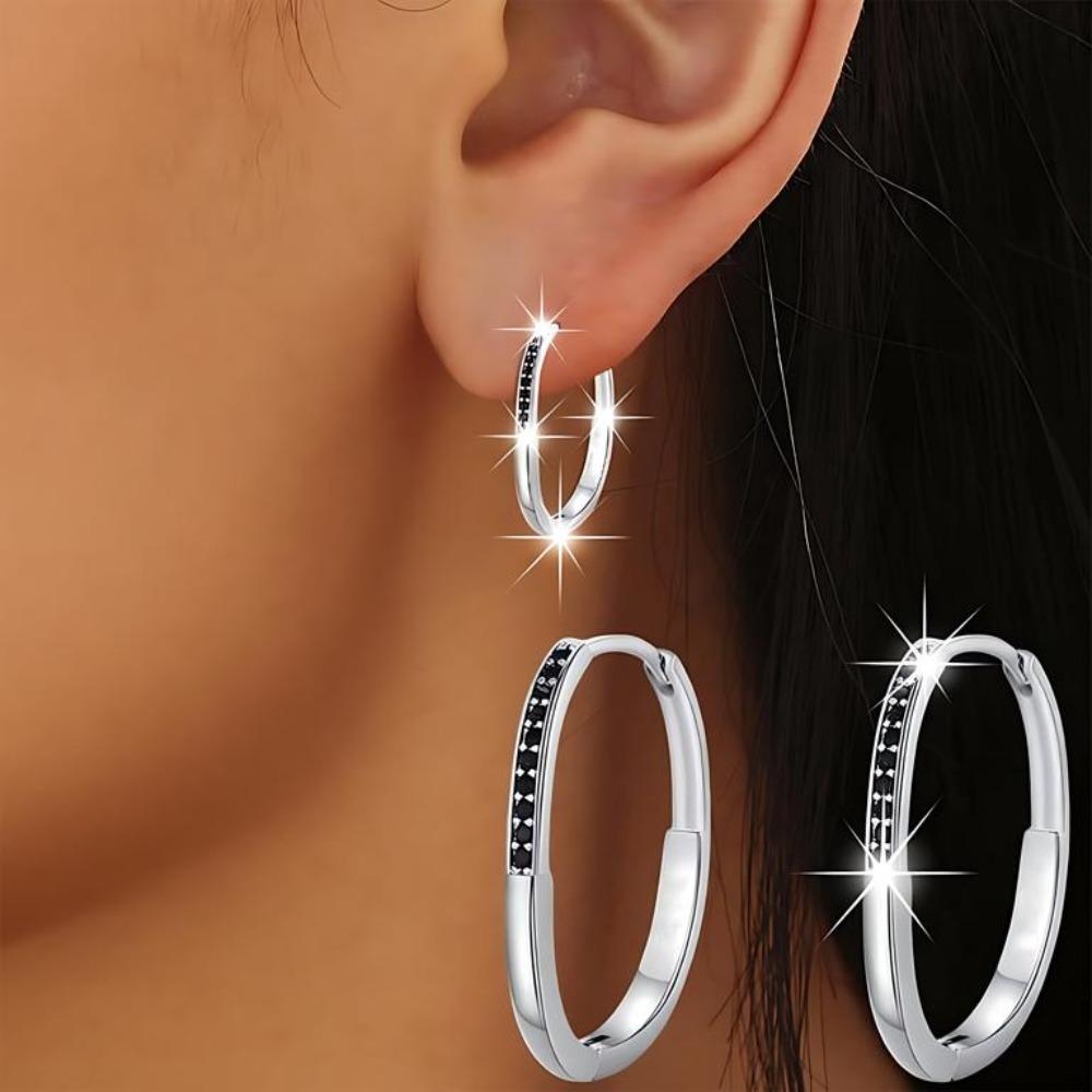 Black Awn Женские серьги-кольца с черным камнем