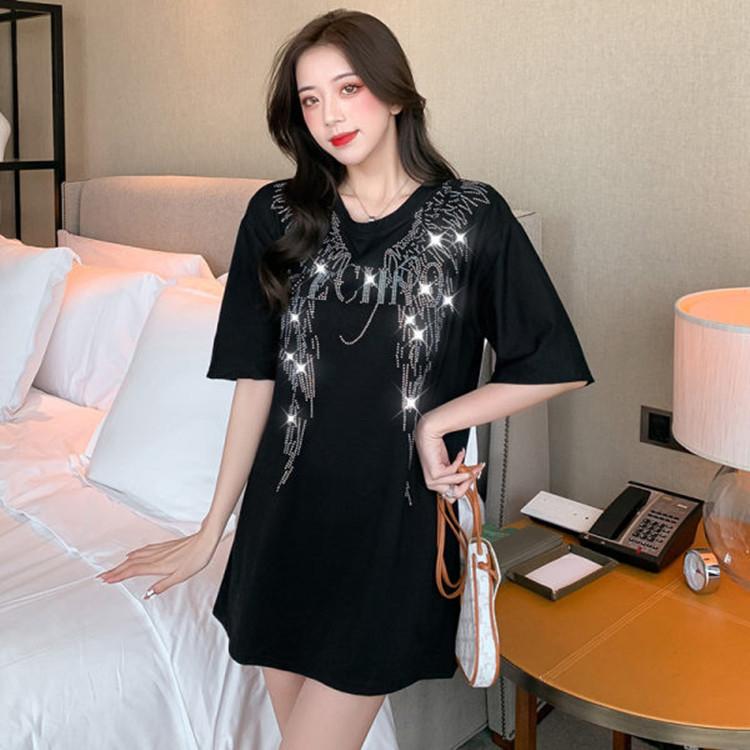 Футболка большого размера Heavy Industry Diamond для женщин на весну и лето с коротким рукавом, свободная, для похудения, индивидуальная, средней длины