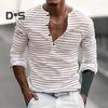 Осенне-весенний мужской топ с V-образным вырезом, полосатым принтом, цветной свитер с длинными рукавами, повседневная рабочая рубашка средней длины