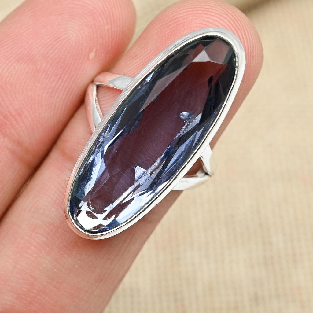 Iolite Gemstone Solid 925 Sterling Silver Handmade Oval Shaped Ring Girls Jewelry