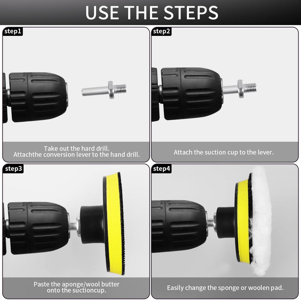 7 Piece 3 Inch Wool Buffing Pad, Drill Buffer Connecting M10 Drill Adapter, Buffing Pads, For Car Polishing And Waxing, Painting Tabletops, Old