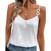 V-neck Sleeveless Sling Top Adjustable Shoulder Straps Loose Fit Thin Shining Sequins Solid Color Vest Top Streetwear