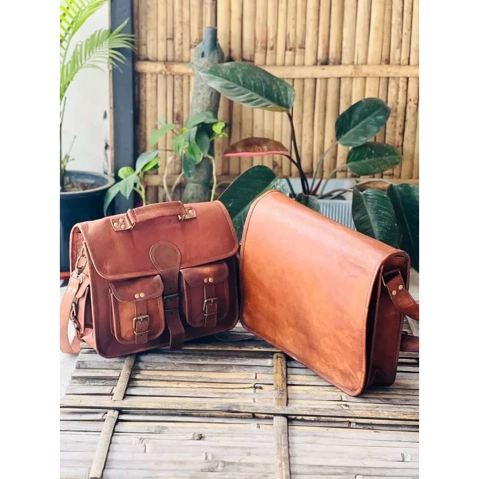 Мужская винтажная кожаная сумка-мессенджер через плечо, коричневая кожаная сумка ручной работы ( Бесплатная подарочная кожаная коричневая сумка для ноутбука размером 11 x 9 x 3 дюйма )