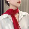 Rose Flower Silk Scarf Versatile Soft Neckerchief For Women Girls Temperament Long Ribbon Tie Scarf Office Clothes Gifts