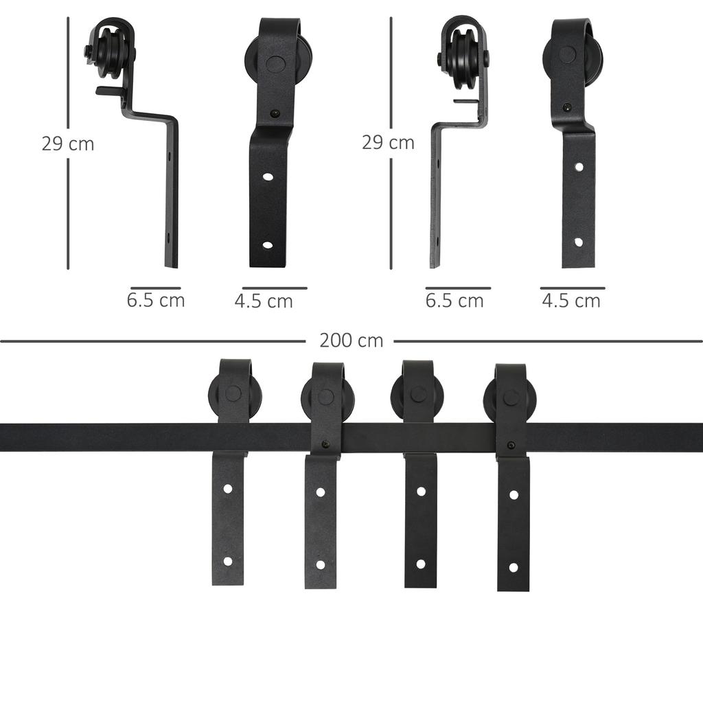6.6FT/200cm Sliding Barn Door Hardware Track Kit, 90kg Heavy Duty Carbon Steel Sliding Door Rail for 2 Doors, Black