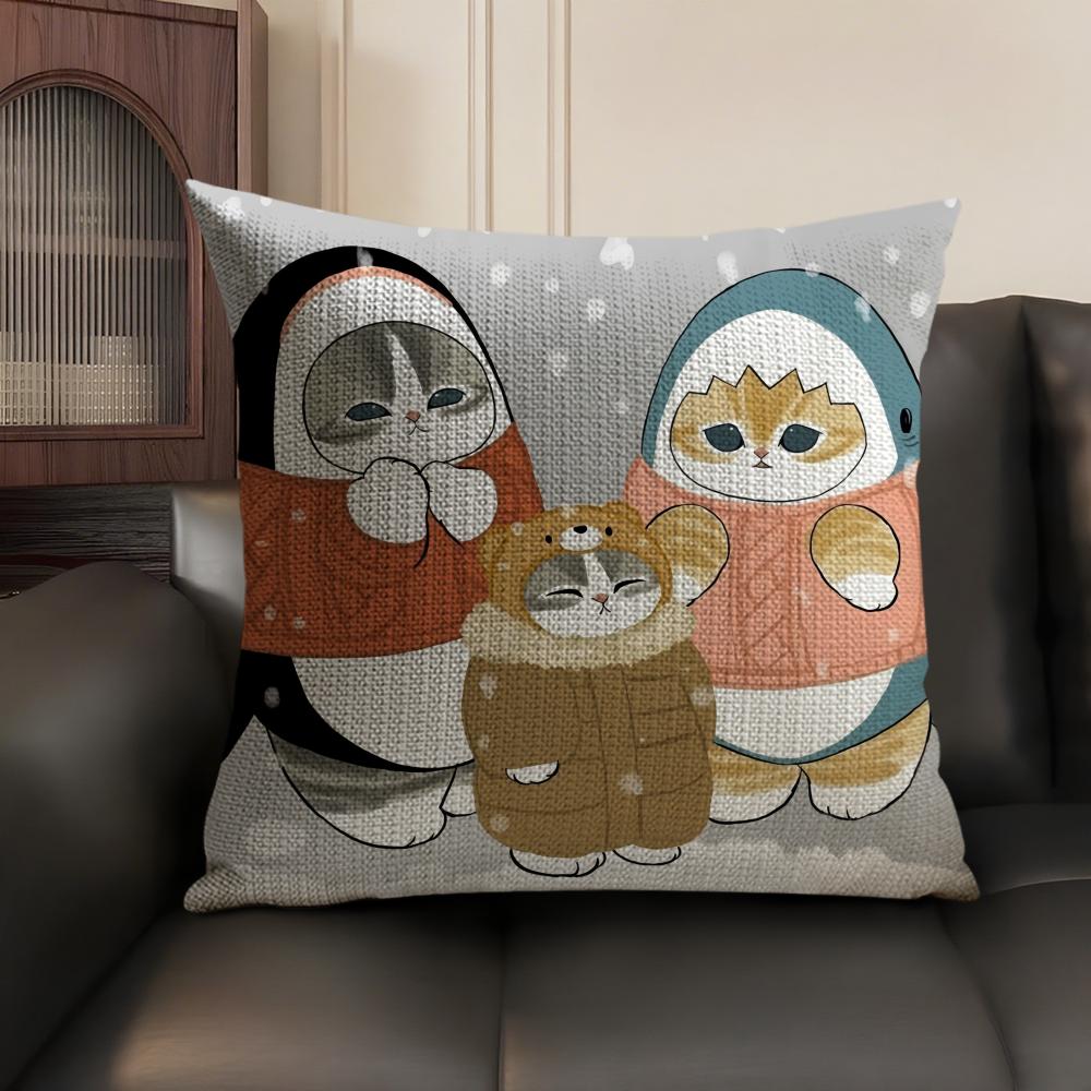 MMofusands Cat cute Cushion Cover Natural Linen Organic Fabric DoubleSided Printing Sofa Home Decor Gift Pillow Case