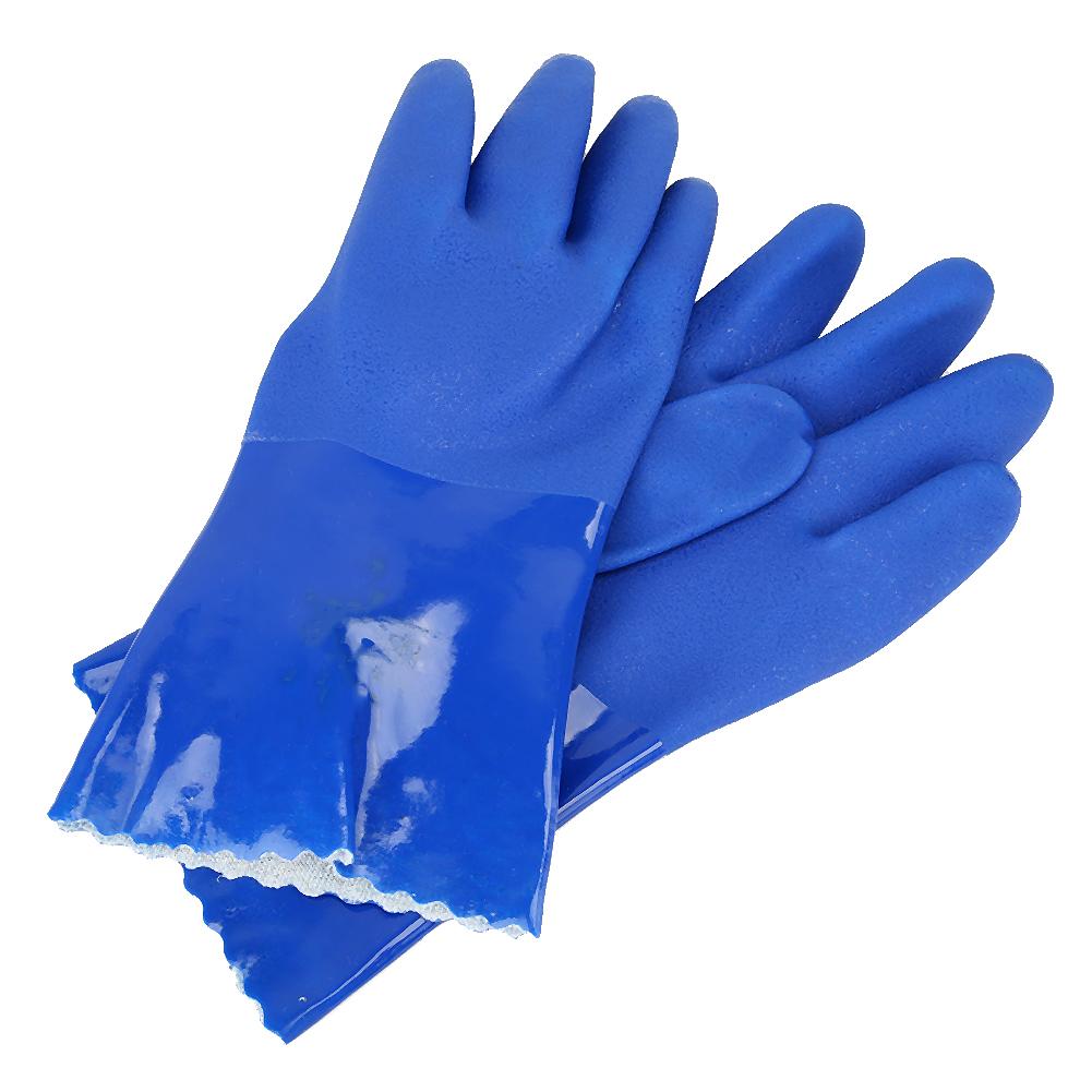 PVC Chemical Resistance Gauntlet Knitted Cotton Lined Straight Sleeve Safety Gloves Non slip(XL )