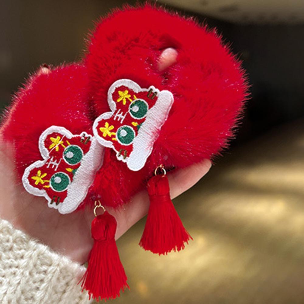 2pcs Elastic New Year's Red Plush Hair Rope Ancient Style Girl Hair Ties Daily Life