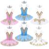 Kids Girls Dance Dress V Neckline Ruffle Shoulder Decor Dress with Headwear Set Ballet Performance Costume
