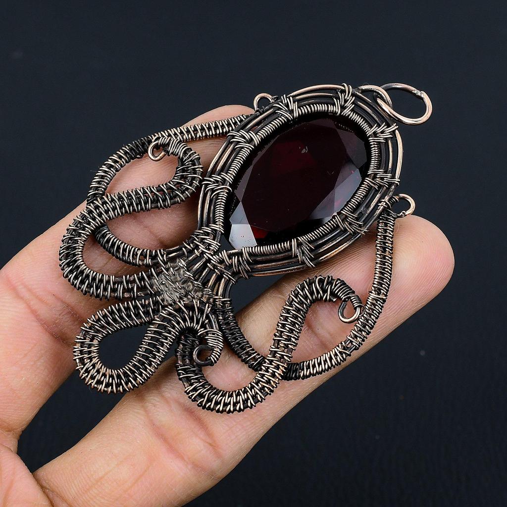 Garnet 999 Copper Wire Wrapped Pendant, Handmade Gemstone Pendant Jewelry, Gifts For Wife Brand New Pendant