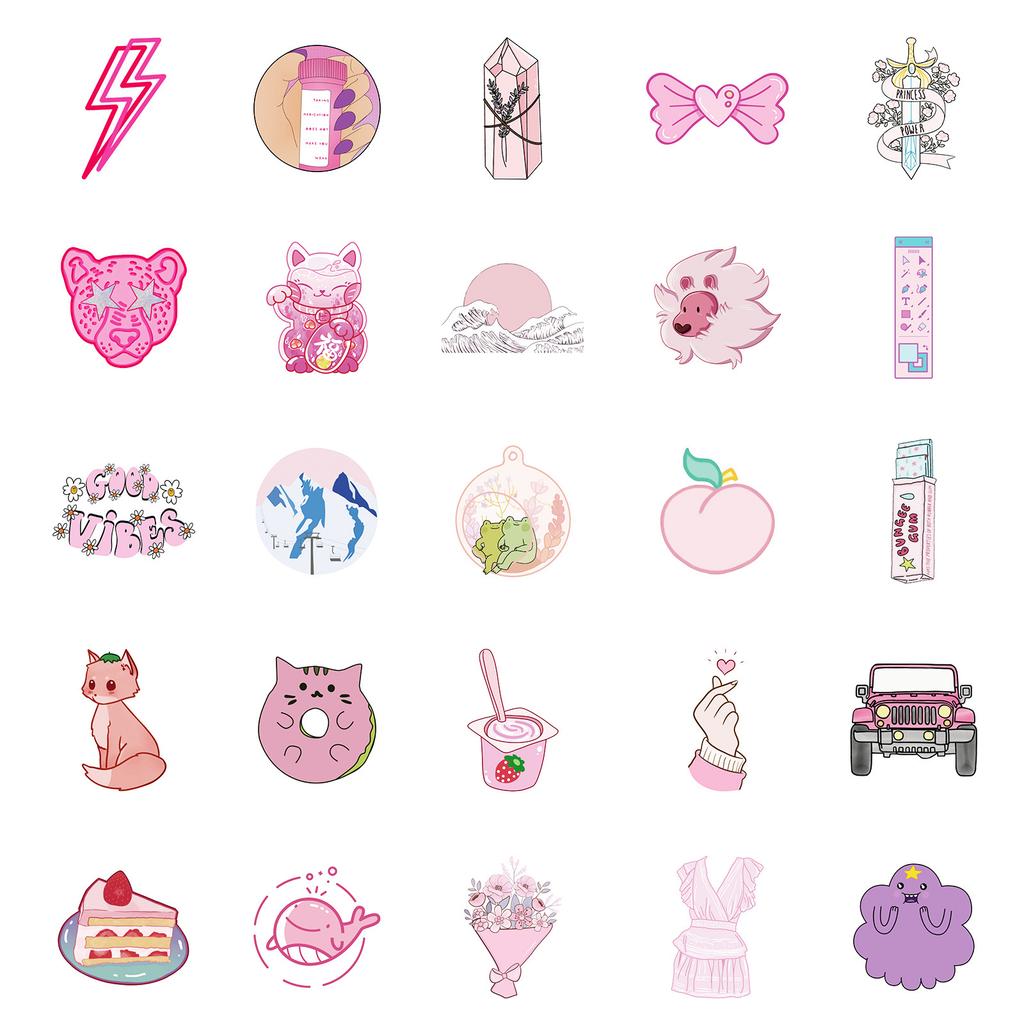 50 Pink Cute Mix And Match Style Graffiti Stickers Diy Creative Handbook Diary Stickers