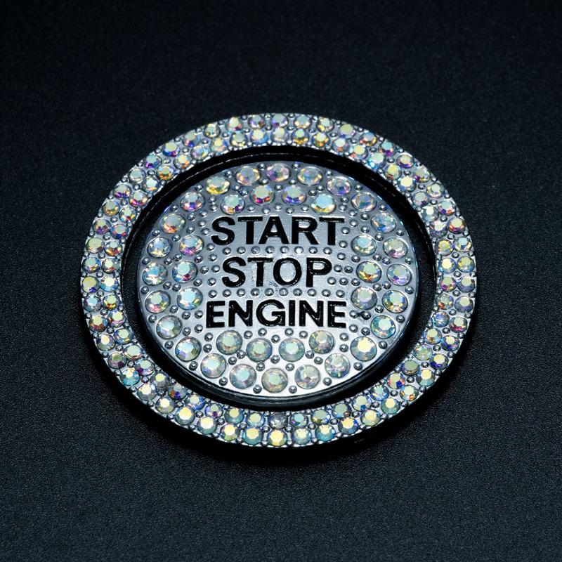 1 комплект, кольцо и кнопка, автомобильная блестящая наклейка для запуска и остановки двигателя в один клик, универсальная металлическая декоративная крышка со стразами