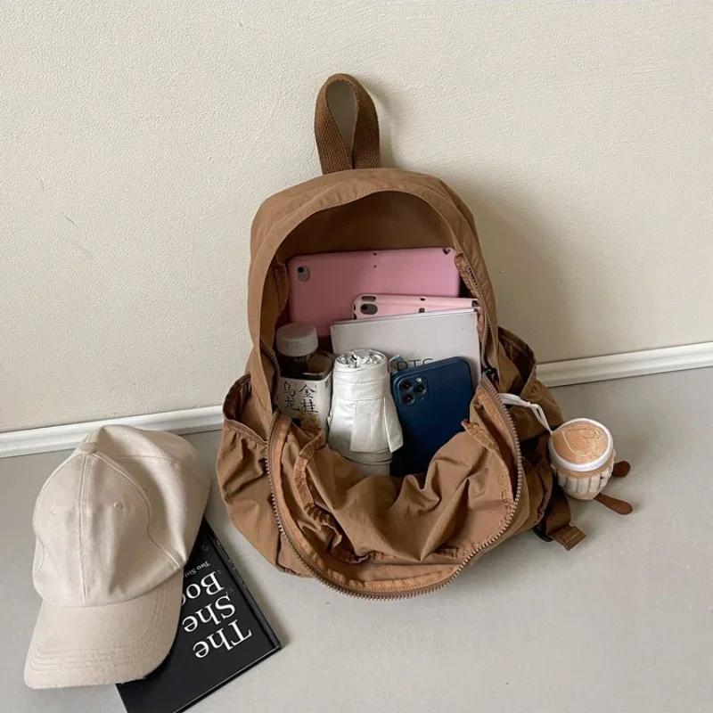 Повседневный рюкзак для женщин, большой емкости, модный, для школьников, плиссированный, тканевая сумка, корейский дорожный рюкзак