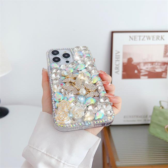 Чехол для мобильного телефона Apple 16promax Butterfly Iphone15, силиконовый защитный чехол 14 Flower Rhinestone, подходит для 13 Luxury