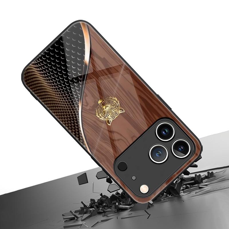 Закаленное стекло с рисунком «Текстура дерева и голова тигра» Черный чехол для телефона для Samsung Galaxy S25 S24 S23 Ultra Plus FE Ударопрочная крышка