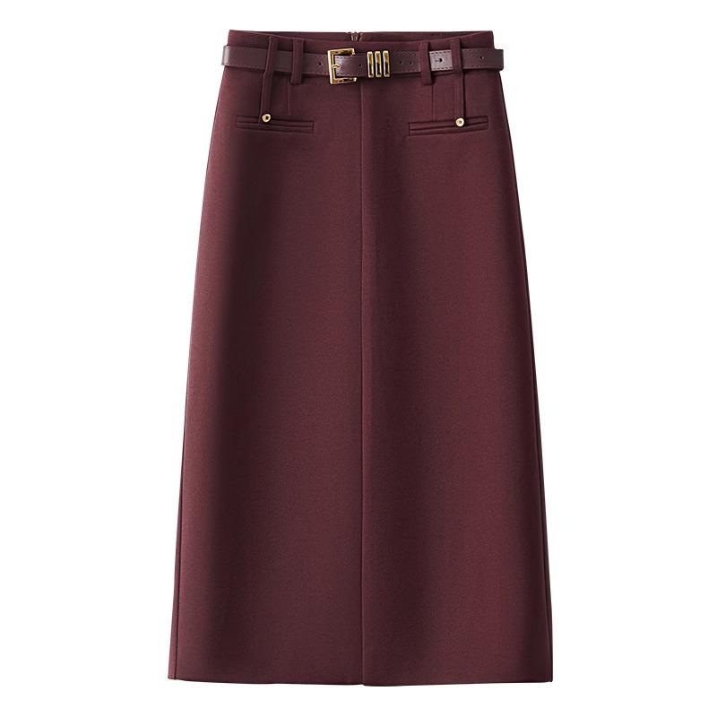 Женская ангоровая красная твидовая юбка А-силуэта миди - Мода осень/зима 2024, Высококачественная прямая юбка-футляр средней длины