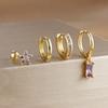 4PCS Stainless Steel Cubic Zirconia Star Leaves Hoop Earrings Set for Women Gold Plated Long Chain Piercing Jewelry Aretes