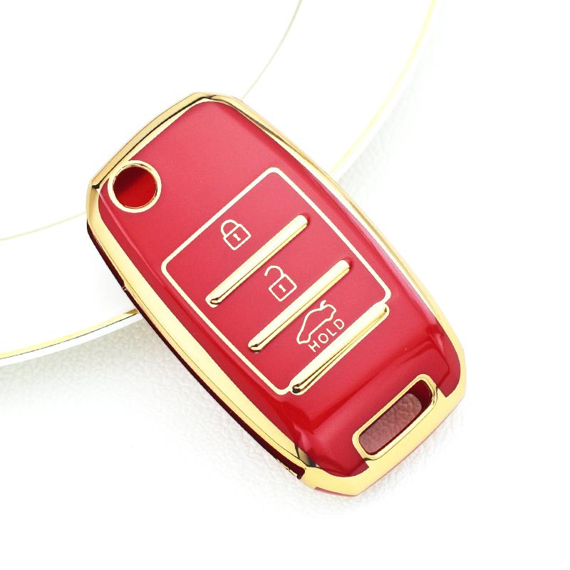 3 Buttons Gold Edge Auto Shell Fob For KIA Sportege Picanto Optima Soul Ceed RIO 3 K2 K3 K4 K5 Sorento Forte Stinger Cerato TPU Car Key Case Cover