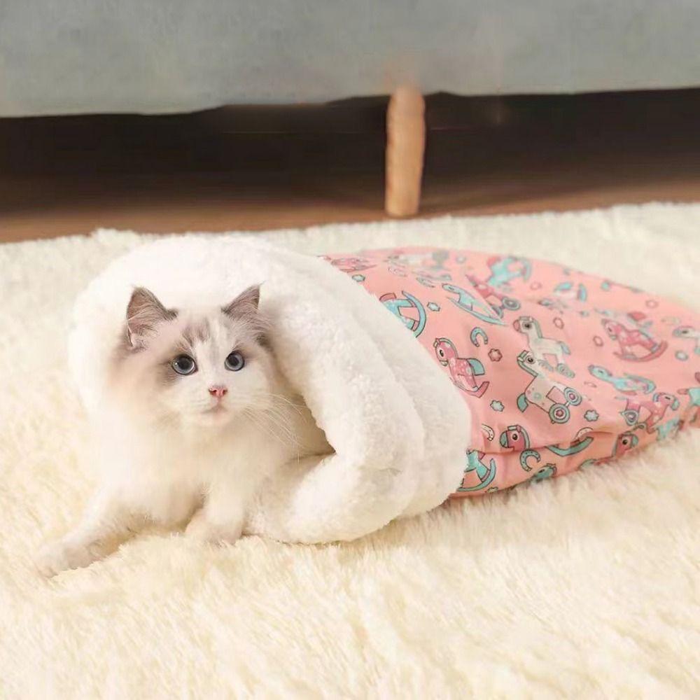 Semi-closed Tunnel Cat Nest Cartoon Cat Nest Kennel Cute Cat Sleeping Bag for Puppy Cats