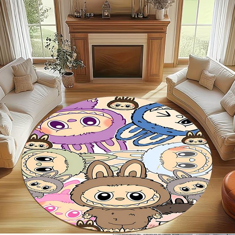 Labubu Print Round Rug, Washable Floor Carpet, For Entryway Dorm Laundry Room Office Study, Home Decor Birthday Christmas Gift