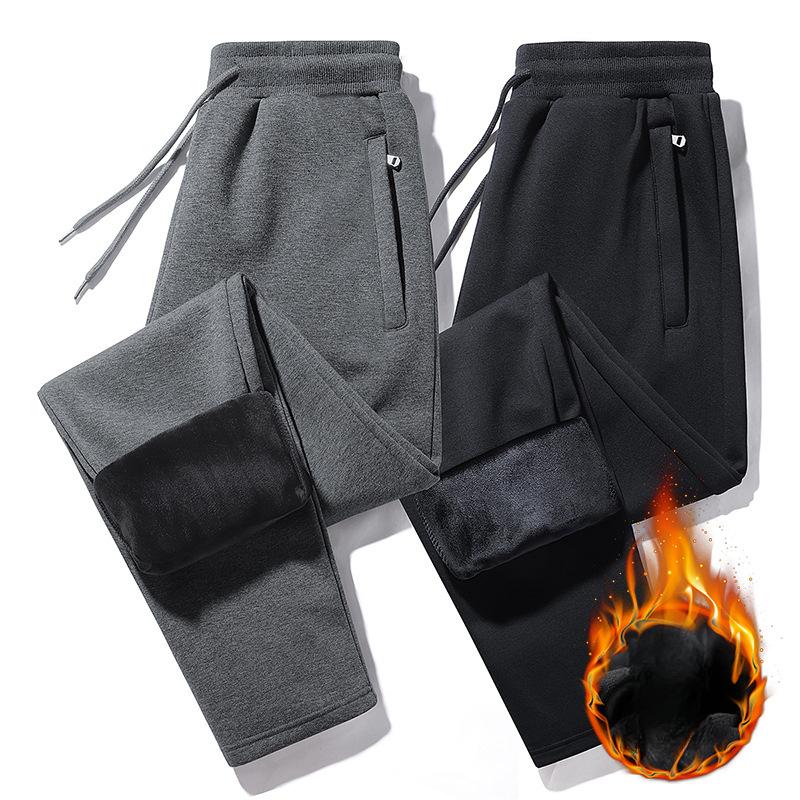 Спортивные брюки Winter Plus Velvet, мужские свободные повседневные брюки из хлопка, мужские брюки с эластичным поясом и карманами на молнии