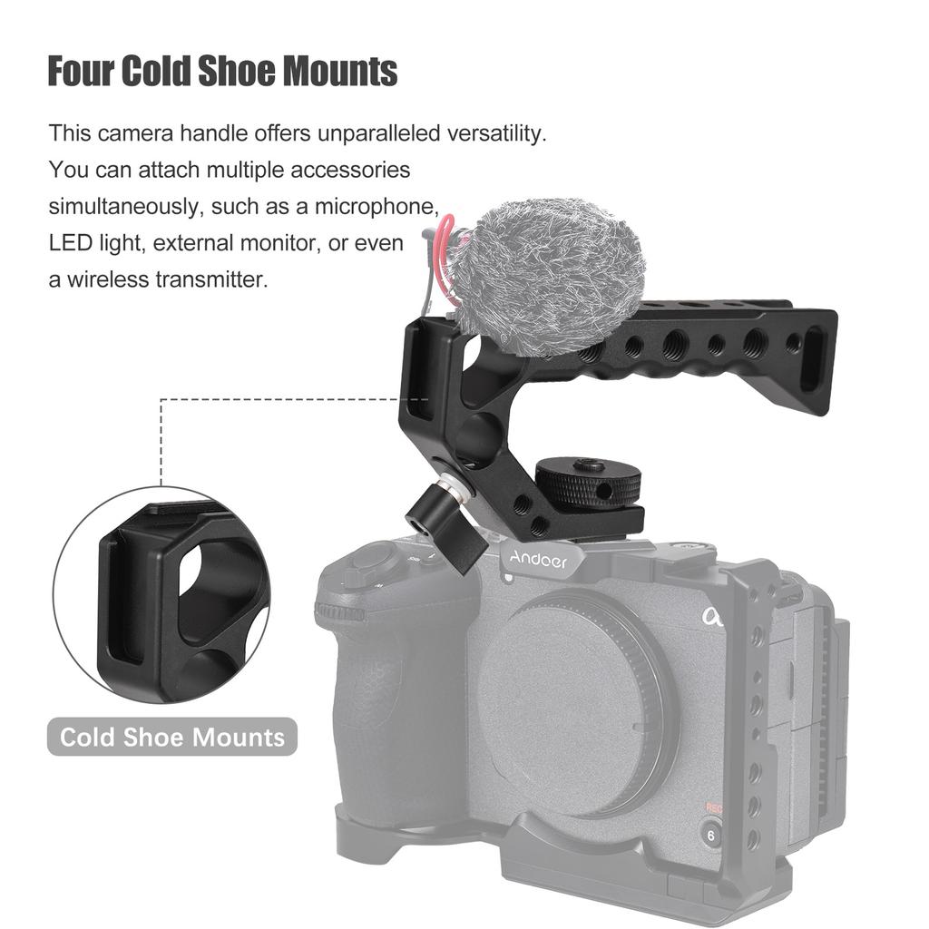 Universal Top Handel Camera Top Handgrip with 4 Cold Shoe Mounts ARRI Positiong Hole 1 4in And 3 8in Threaded Holes