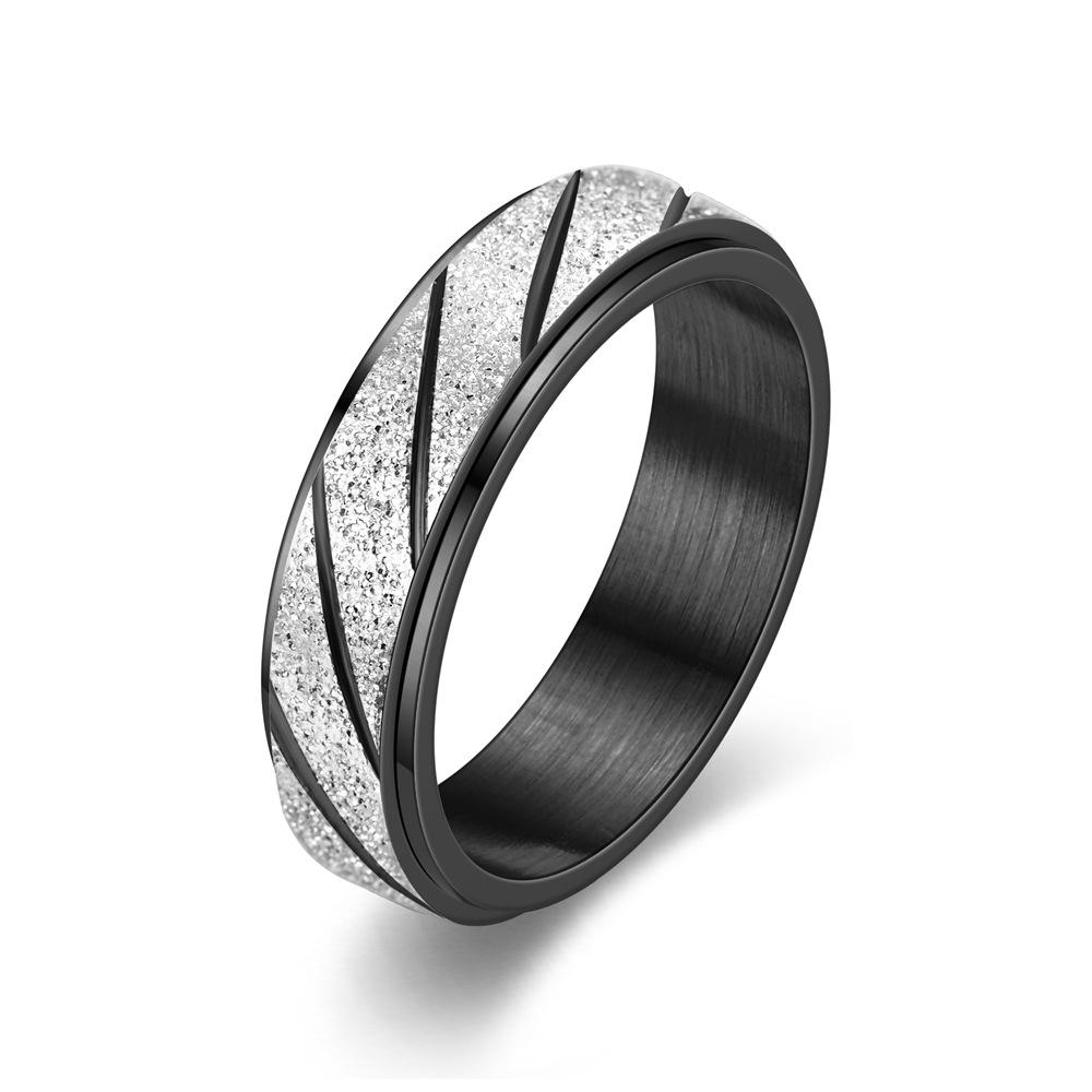 New Fashionable Frosted Stripe Rotating Japanese and Korean Couple Simple Ring