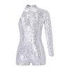 Kids Girls Sequins Single Long Sleeves Ballet Gymnastic Leotard Biketard Unitard Jazz Latin Dance Bodysuit Dancewear