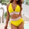 Женский комплект бикини из 2 предметов, цветной бюстгальтер с V-образным вырезом и высокой талией, плавки, комплект, регулируемые бретели, пляжный купальник