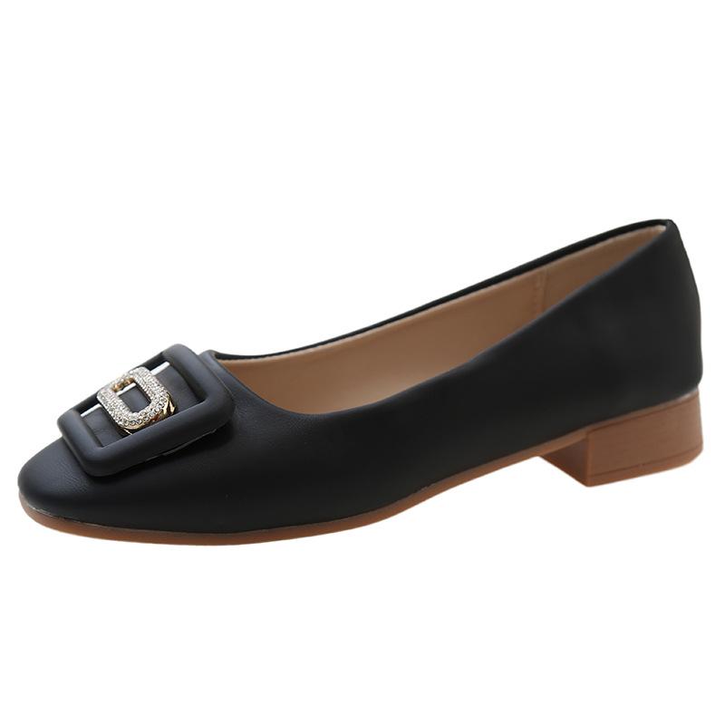 Женские туфли-лодочки на низком каблуке с квадратным носком, весенняя новая мода, туфли Мэри Джейн с открытым верхом и стразами, квадратная пряжка для женщин