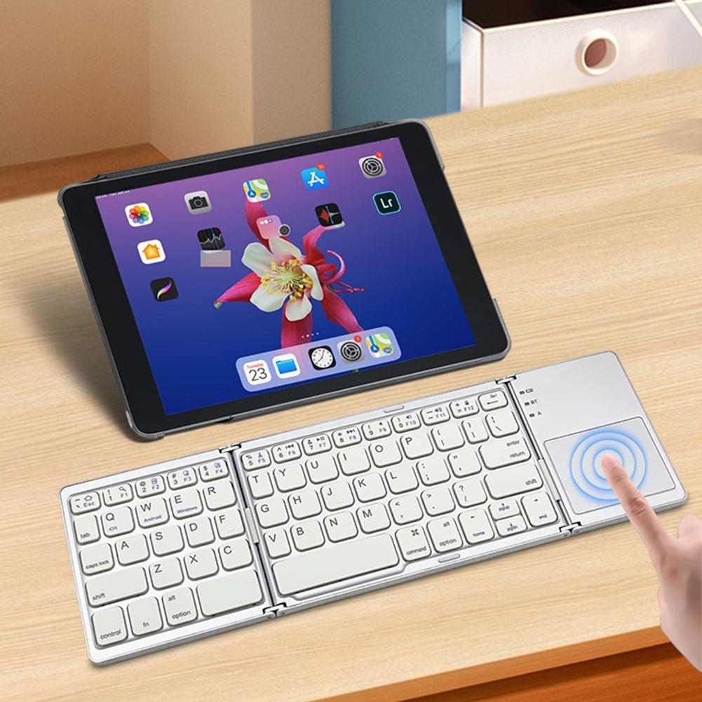Foldable Bluetooth-Compatible Keyboard with Touchpad Rechargeable Wireless Folding Keyboard Tri-Folding for Android/IOS/Win/HMS