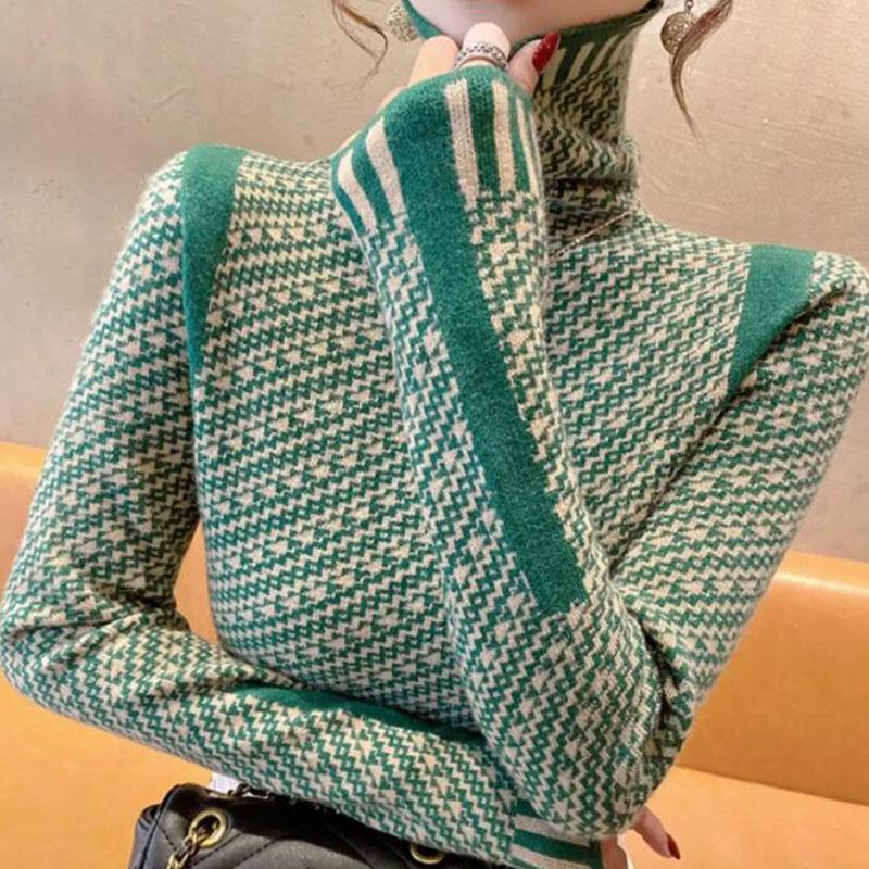 Свитер с высоким воротником, пуловер, женский лоскутный свитер, модный осенне-зимний повседневный свитер с длинными рукавами, женский пуловер