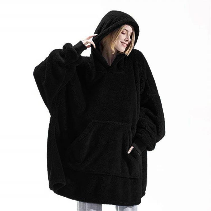 Women Oversized Long Hoodies Winter Fleece Warm Blanket with Sleeves Pocket Sweatshirts Thick Hoody Pullovers
