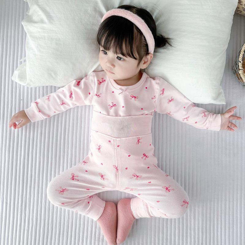 Детский комплект нижнего белья из хлопка с высокой талией для мальчиков и девочек, бесшовный домашний костюм для защиты живота