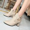 Ankle Boots for Women Spring Autumn Pointed Toe Thick High Heeled Female Short Boots Casual Belt Buckle Back Zipper Botas Mujer