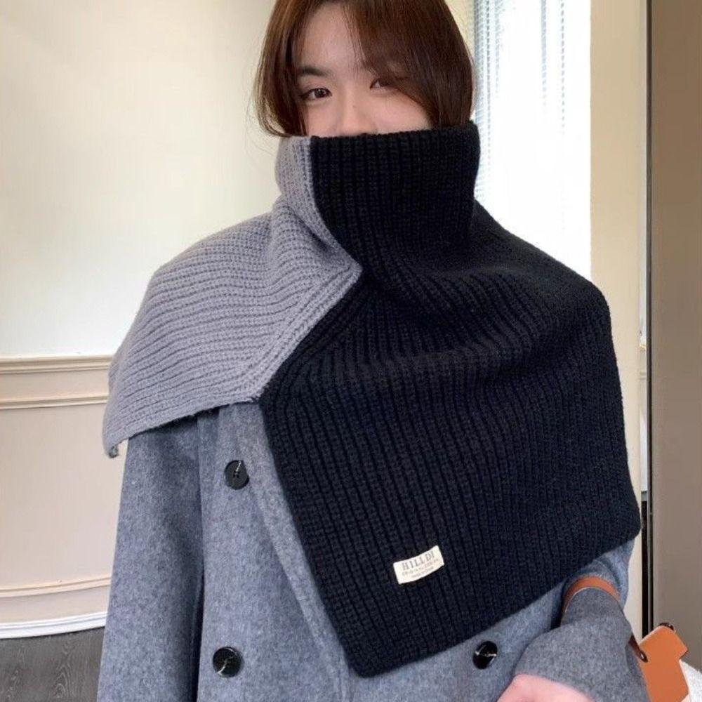 Contrast Color High Collar Shawl Warm Neck Wraps Retro Shawl Wraps Girl