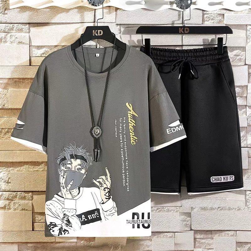 Комплект мужской одежды, футболка, шорты, аниме, цельный Саурон, футболка с принтом на спине, шорты, японская уличная хип-хоп, спортивная мужская одежда для отдыха