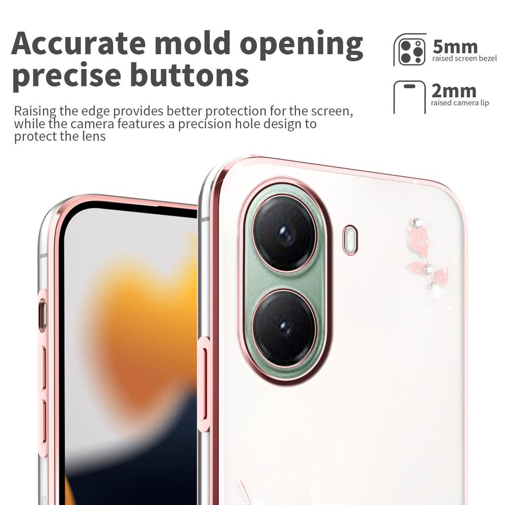 KADEM Чехол для Xiaomi Poco X7 Pro 5G Цветочный декор стразами Гальваническое покрытие ТПУ Чехол для телефона