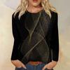 Women's Fashion Casual Long Sleeve Print Round Neck Pullover Top Blouse