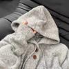 Grey Hooded Sweater Cardigan Jacket Women's Autumn and Winter Wear Lazy Wind Knitted Sweater Top