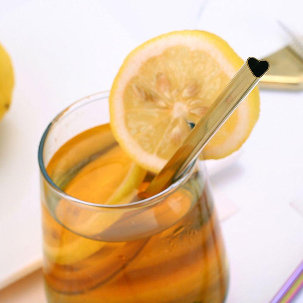 Eco-friendly Heart-shaped Stainless Steel Reusable Straw Metal Straws Drinking Straw Bar Tool