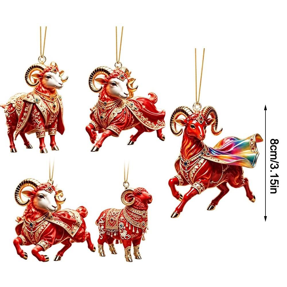 2D Flat Goat Pendant Acrylic Christmas Tree Ornament New Keychain Holiday Party Decor