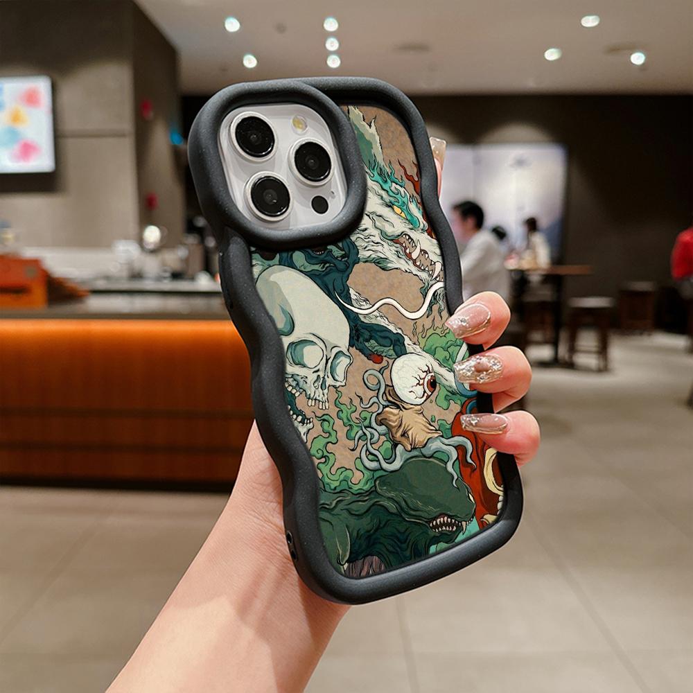 Мягкий чехол для телефона Macaron Big Wave для iPhone 11 12 13 14 15 Samsung A13 A14 A15 A23 A24 A25 A54 A55 Xiaomi Redmi Note 13 12C, чехол A33 с дизайном дракона