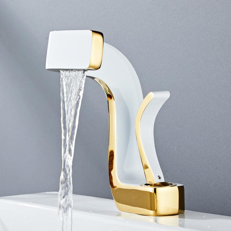 Brushed Gold Basin Faucets Modern Black Gold Bathroom Mixer Tap Brass Washbasin Faucet  Hot and Cold Elegant Crane For Bathroom