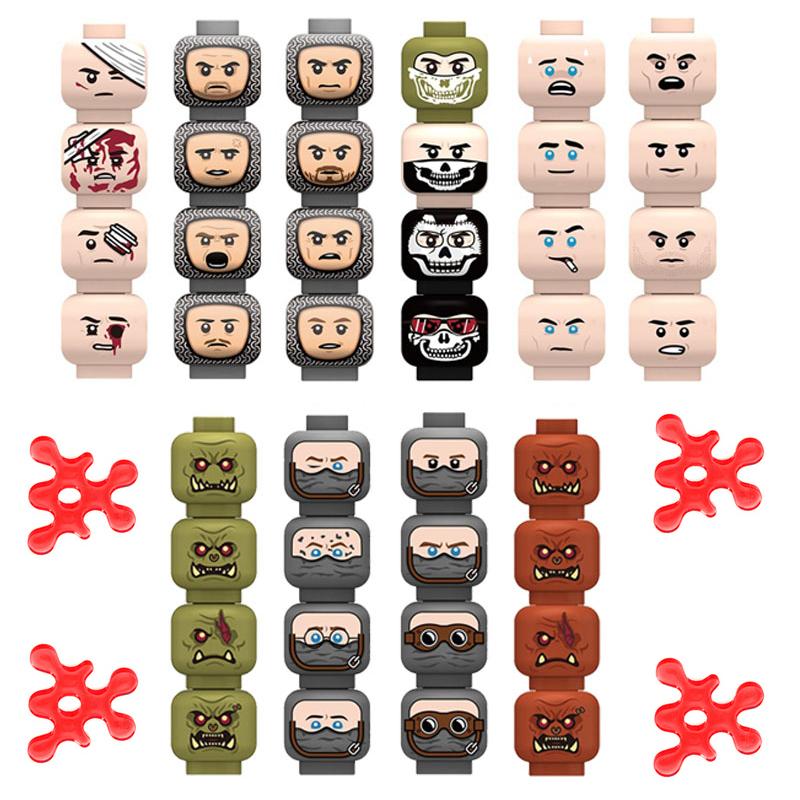 MOC Город Хэллоуин Аксессуары для выражений Лица Строительные Блоки Лицо с травмой Голова Сцена Ужаса Призрак Скелет Кирпичи Друзья Игрушки Подарок
