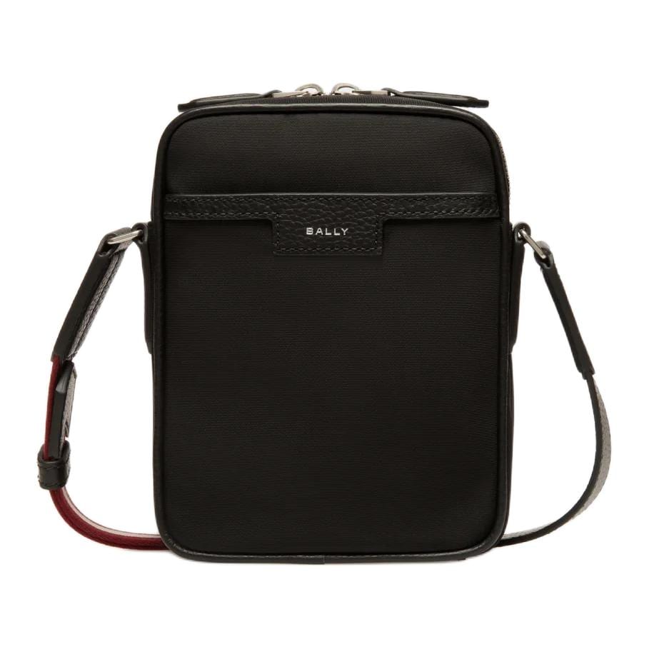 BALLY Nylon Mesh Leather Trim Shoulder Bag, Crossbody Bag Men's Black 63064341